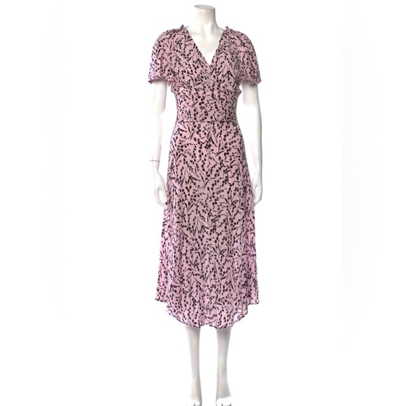 Maje pink and black 100% silk floral dress with slip size 1 - Picture 1 of 10